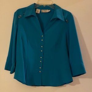 Turquoise Kathy Che stretch blouse, size 14